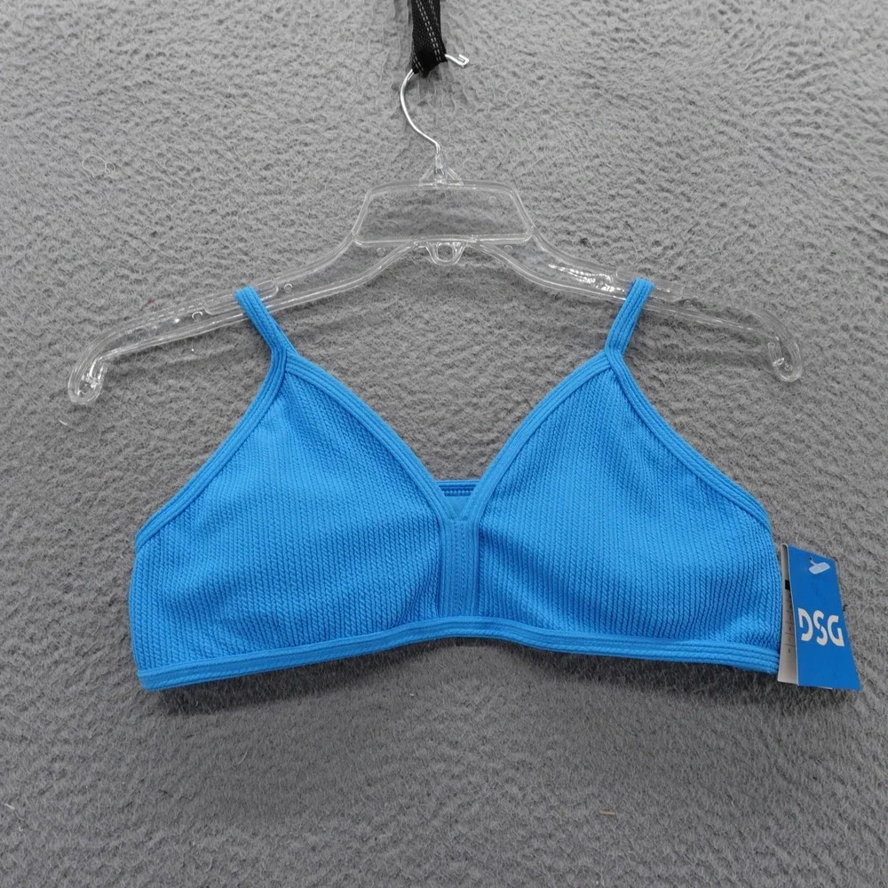 DSG Girls XL Aqua Blue Bound‎ Ribbed Bikini Top Swim Separate UV 50+ NEW